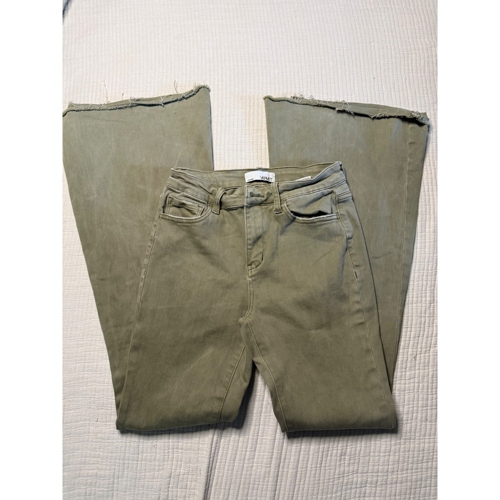 Vervet High Rise Super Flare Jean Olive Size 27 - Picture 2 of 6